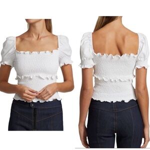 Cinq a Sept Ivory Lille Smocked Top